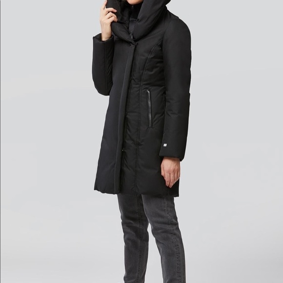 Soia & KYO CAMIELA Slim Fit Brushed Down Coat With Leather Trim - Picture 1 of 16